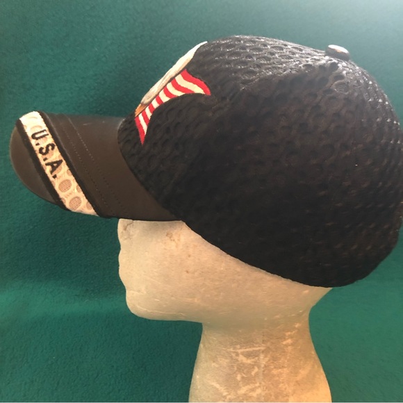 US Honor Textured Ball Cap w Leather-Look Brim American Eagle & US Flag - Picture 4 of 11